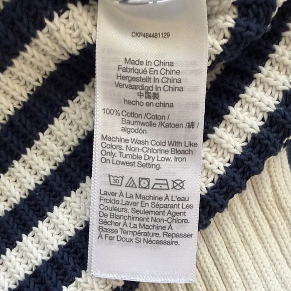 Madewell Navy and White Striped Quarter zip 100% Cotton Sweater - Picture 6 of 7